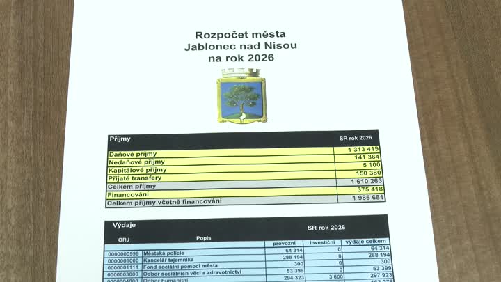 Jablonec schválil rozpočet pro rok 2026	